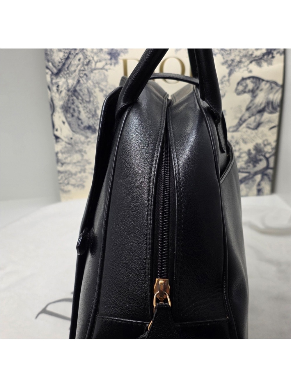 Dior Black Leather Satchel with Gold 'D' Accent - Picture 7 of 12
